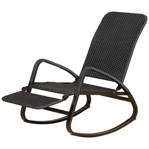 "Rocking chair with footrest 3-way backrest PE rattan black image"