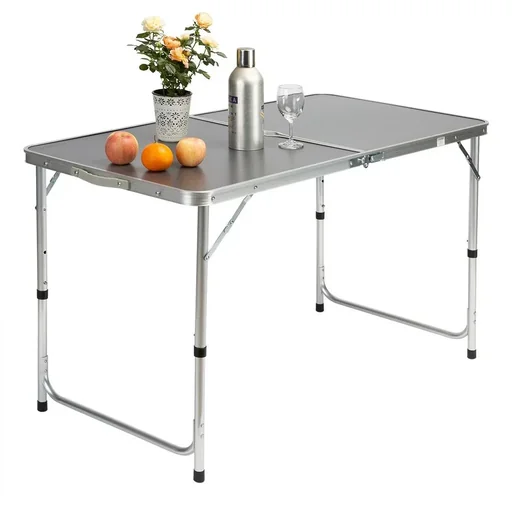 "Camping table grey aluminium - height adjustable - 120x60x70cm foldable image"