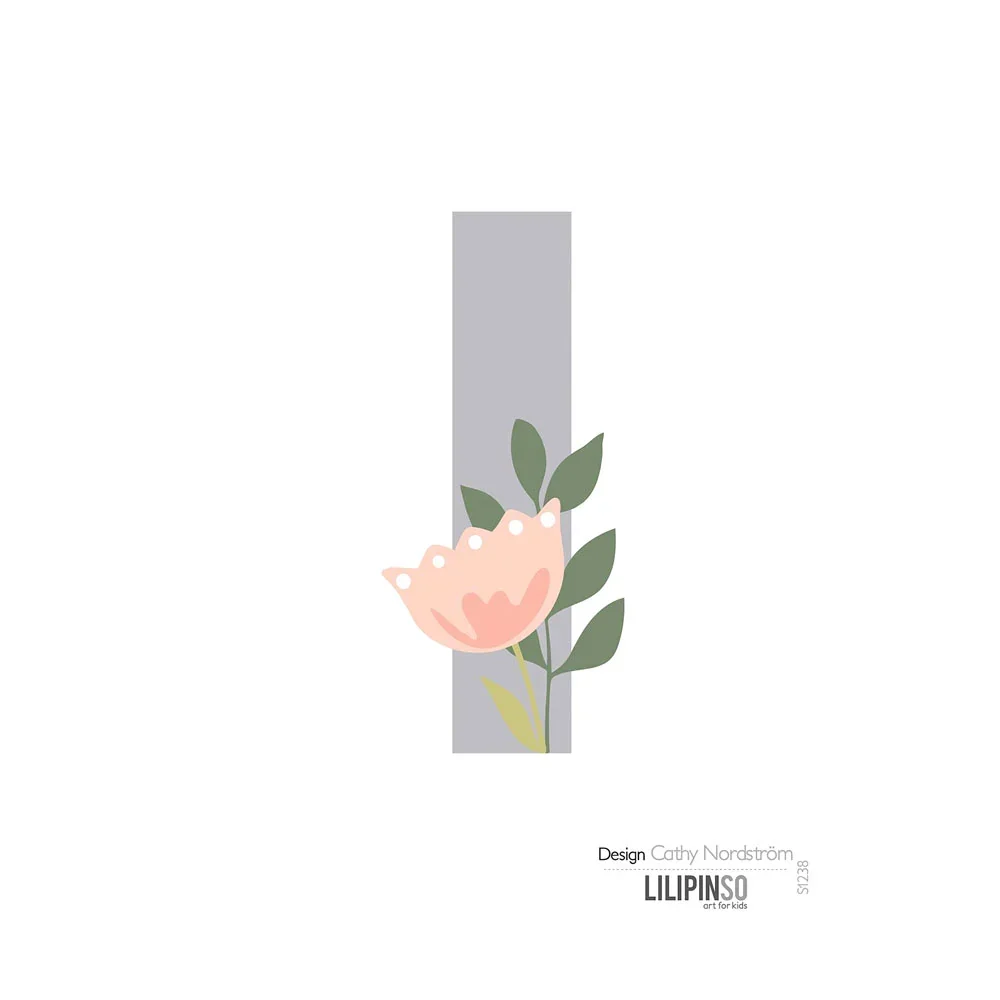 "Lilipinso sticker letter met bloemen grijs roze pastel I image"