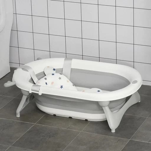 "Baby Bathtub Foldable Baby Bathtub with Bath Mat Suitable Age: 0-3 Years PP Plastic TPE Green+White image"