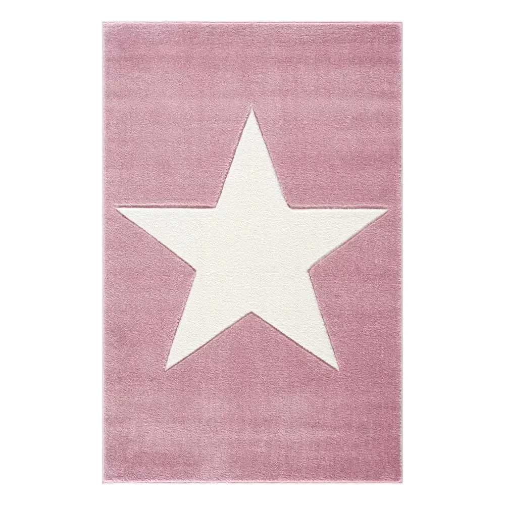 "Livone kindertapijt ster wit op roze, Tapijtmaat: 160 x 230 cm image"