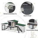 Rabbit hutch, double-story rabbit hutch, rabbit cage with asphalt roof and outdoor enclosure, solid wood, dark gray+white,