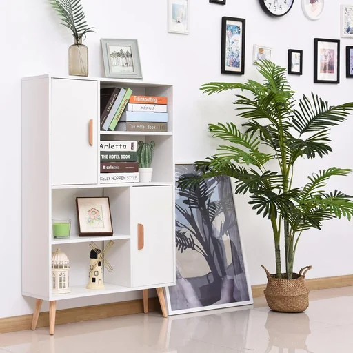 "Freestanding bookcase with 8 compartments, 100 kg load capacity, pinewood, white, 80 x 23.5 x 123 cm image"