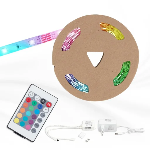"RGB LED strip, 10m, power supply 24V, 1A, dimmable, self-adhesive image"