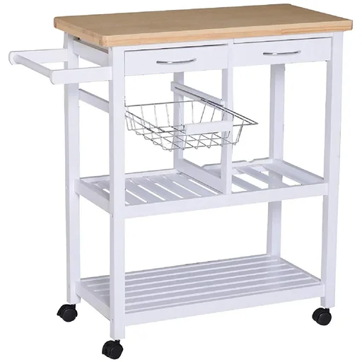 "Serving trolley kitchen trolley kitchen trolley with wheels basket drawers made of white wood image"