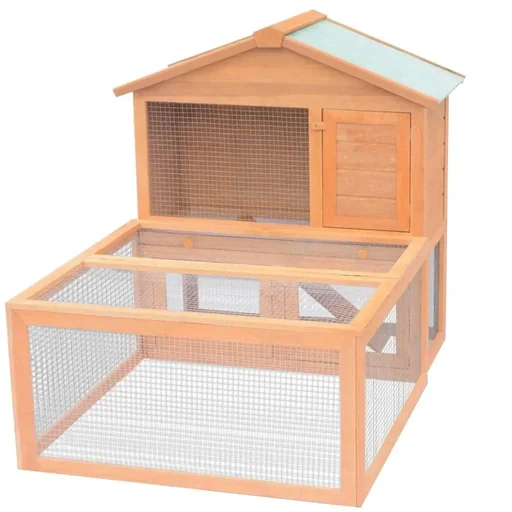 "Rabbit hutch with wooden run image"