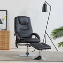 Adjustable massage seat with footstool, black faux leather