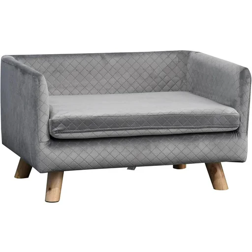 "Dog sofa with wooden legs, dog bed, pet sofa, dog mat for small dogs up to 11.25 kg, velvet touch, grey, 64 x 45 x 36 image"