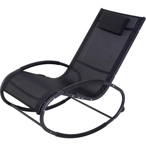 "Rocking chair, rocking lounger, garden lounger, swing lounger with pillow, weatherproof, aluminum, black, up to 120 kg, 113 x 63 x 8 image"