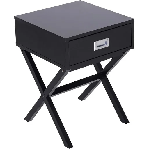 "Bedside table, nightstand, hallway chest of drawers with drawer, black wood, 40 x 40 x 55 cm image"