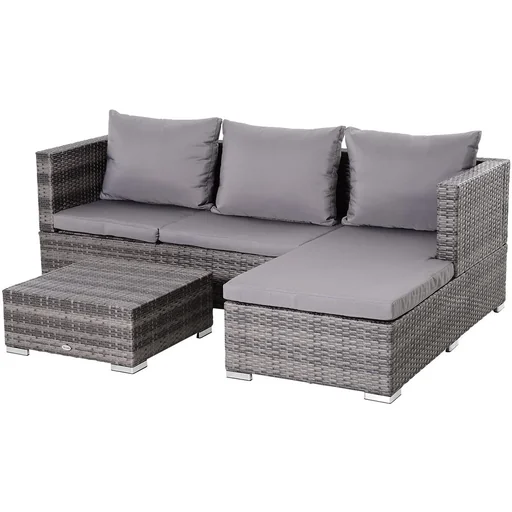 "Three-piece garden furniture set, sofa, side table with storage space, 5-step backrest, PE rattan, grey, (sofa) 130 x 64 x image"