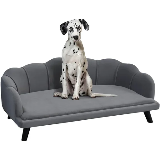 "Dog sofa with backrest, pet sofa with wooden legs, dog bed with soft cover, cat sofa, dark grey 98.5 x 60.5 x 35.5 cm image"