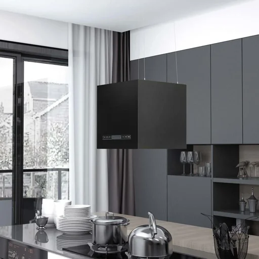 "Flat kitchen hood with touch sensor LCD 37 cm steel image"