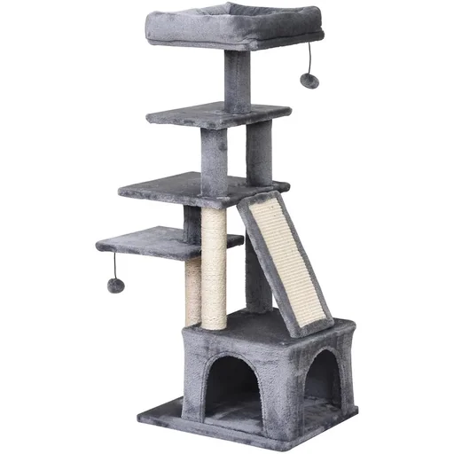"Cat scratching post with play balls image"