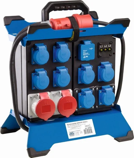 "Stecky DUO 2 power distributor, 8x protective contact, 2x CEE400V/16A, 2x USB, phase indicator, FI40A, 3.4m image"