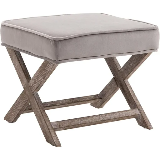 "Footstool, footstool, footstool, Chesterfield upholstered stool, footrest, velvet, grey, 49.5 x 45 x 41 cm image"