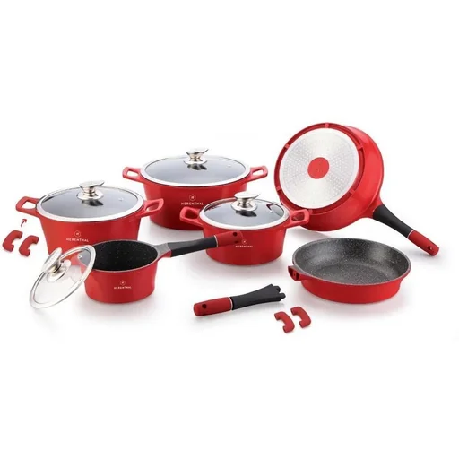 "Herenthal Marble Coated Cookware Set - 14 Pieces - Red image"