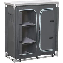 2in1 kampeertafel met werkblad en vakken grijs