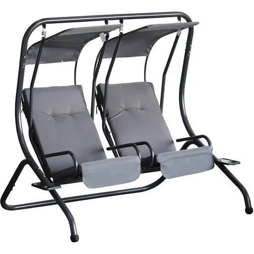 "2 seater porch swing garden swing with sunroof garden chair seat with spray cotton Oxford fabric PE coating image"