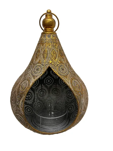 "Oriental lantern made of metal in gold image"