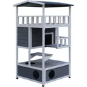 Cat house 4 floors with toilet-balcony-asphalt roof made of wood, grey