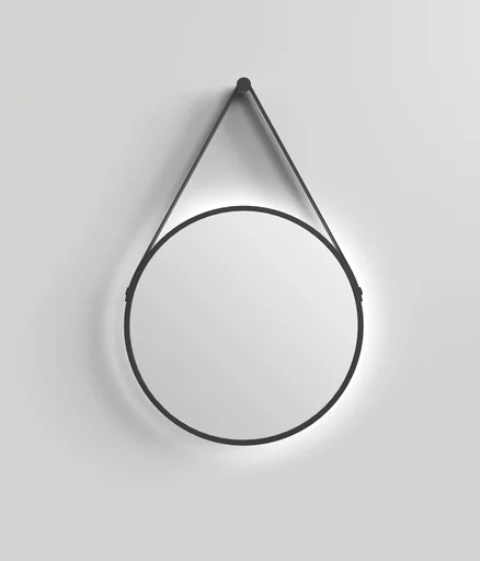 "Decorative round wall mirror with indirect LED lighting in matt black Ø 50 cm image"
