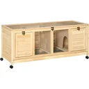 Rabbit hutch including partition wall 4 wheels spruce wood metal natural