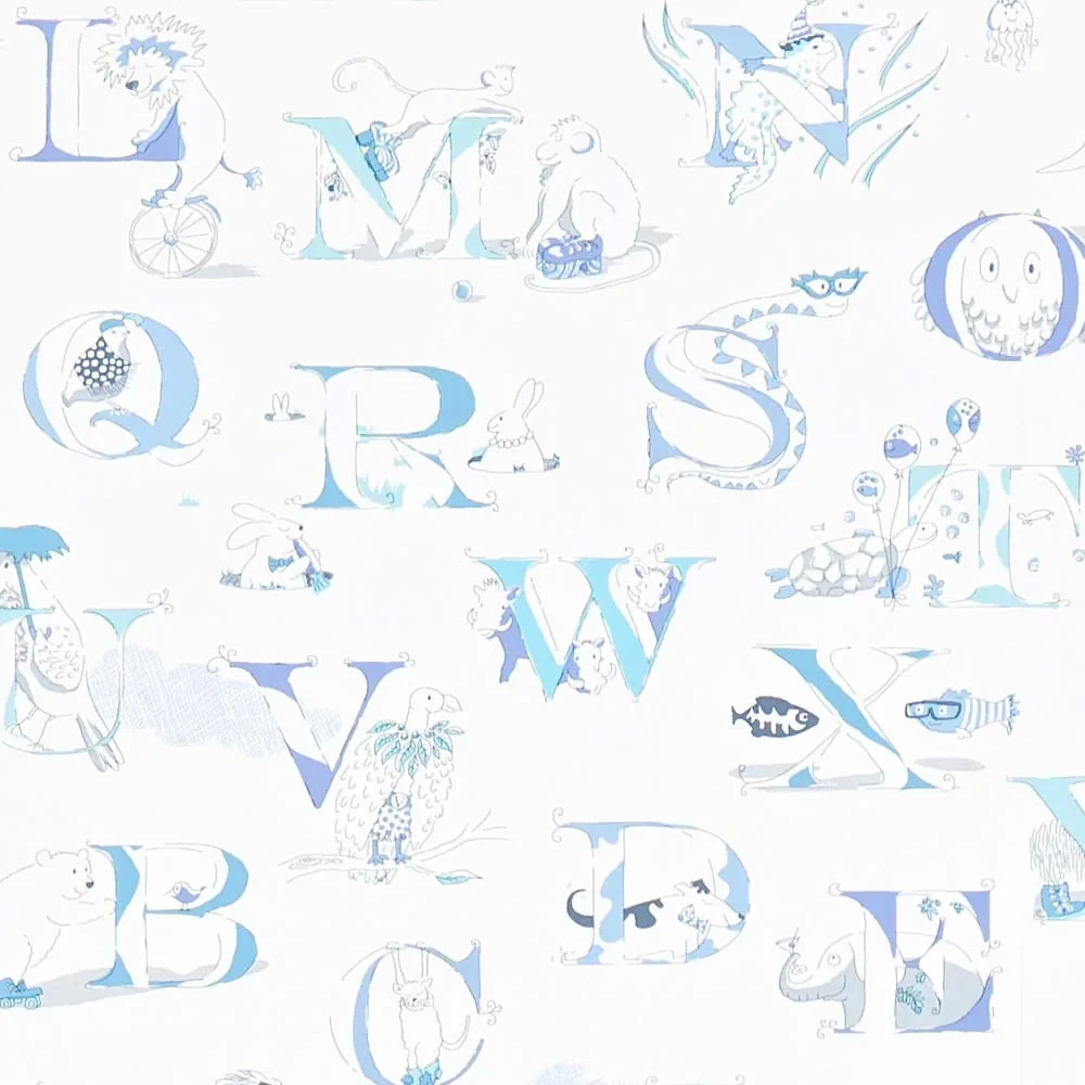 "Little Sanderson Abracazoo behangpapier alfabet crème blauw image"