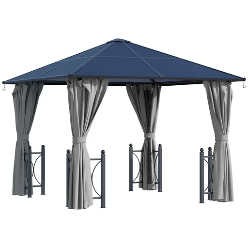 "Pavilion, garden pavilion, party tent with side panels, PC roof, aluminum, black, 300 x 300 x 263 cm image"