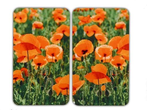 "3-in-1 Glass Hob Covers, Cutting Boards, Worktops, Poppy Design, 52 x 30 cm Each, Set of 2 image"