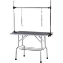 Grooming table, pet care table, shearing table with lower basket for dogs, height adjustable, foldable, stainless steel metal