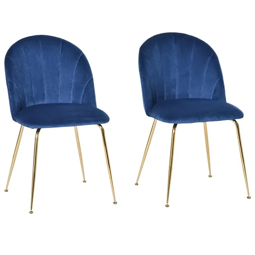 "Set of 2 kitchen chairs dining room chairs with backrest polyester fabric metal legs blue+gold 52 x 52 x 81 cm kitchen chair image"