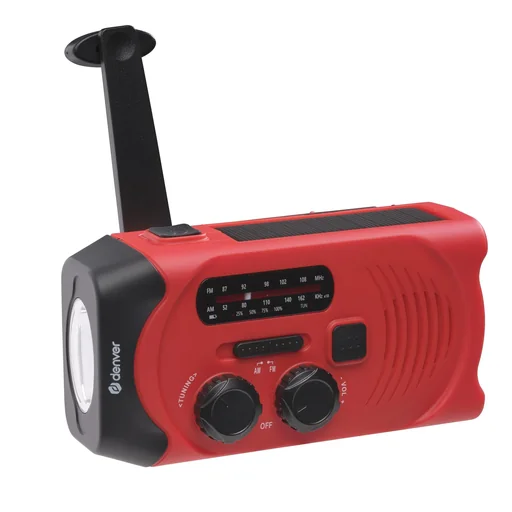 "Portable solar crank radio with flashlight, rechargeable and battery operation image"