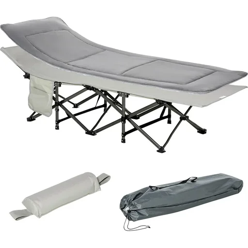 "Camping bed foldable camp bed folding bed with pillow side pocket mattress guest bed up to 150 kg load capacity travel outdoor image"