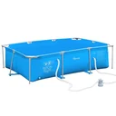 Frame pool with wire swimming pool drain valve PVC steel blue