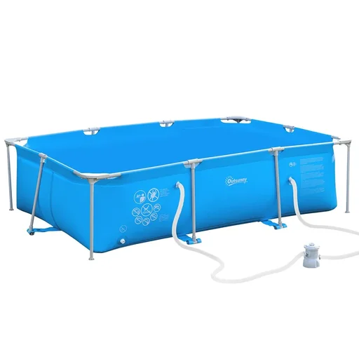 "Frame pool with wire swimming pool drain valve PVC steel blue image"