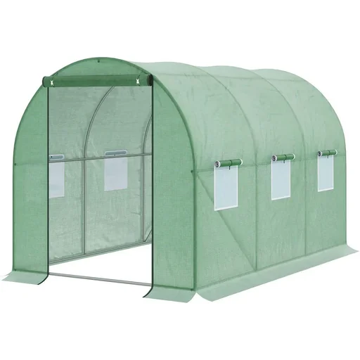 "Plastic greenhouse walk-in greenhouse 3 x 2 m polytunnel film tunnel greenhouse frost protection steel pipe dark green image"