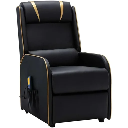 "Massage chair adjustable faux leather black and gold image"