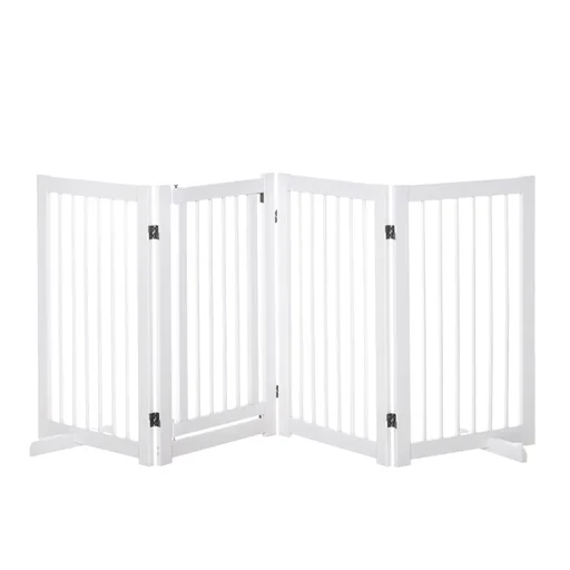 "Pet safety gate, freestanding, foldable dog gate with 2 support feet for pets and stairs, white, 91 cm, 4 pieces image"