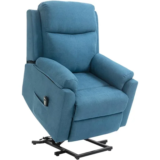 "Electric recliner chair with stand-up aid for seniors, recliner chair, TV chair, reclining function, linen-touch blue image"