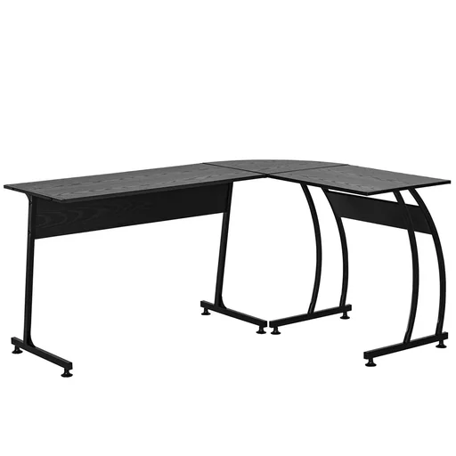 "L-shaped computer desk, corner desk, work table, minimalist chipboard, metal, space-saving gaming PC workstation image"