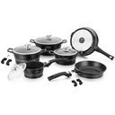 Marble-coated pots and pans - 14 pieces - Black