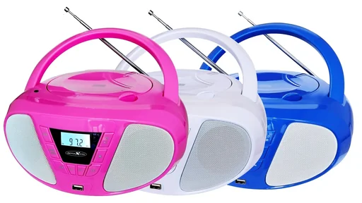 "CD Radio Boombox with FM radio, CD and AUX-IN, white image"