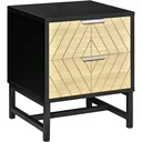 Bedside table with 2 drawers, side table, nightstand, sofa table, black + natural, 40 x 36 x 48.5 cm