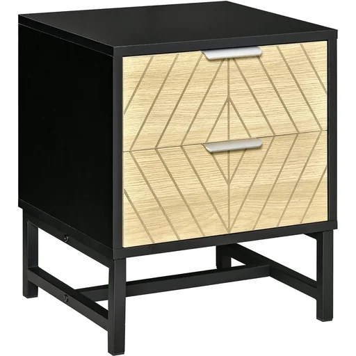 "Bedside table with 2 drawers, side table, nightstand, sofa table, black + natural, 40 x 36 x 48.5 cm image"
