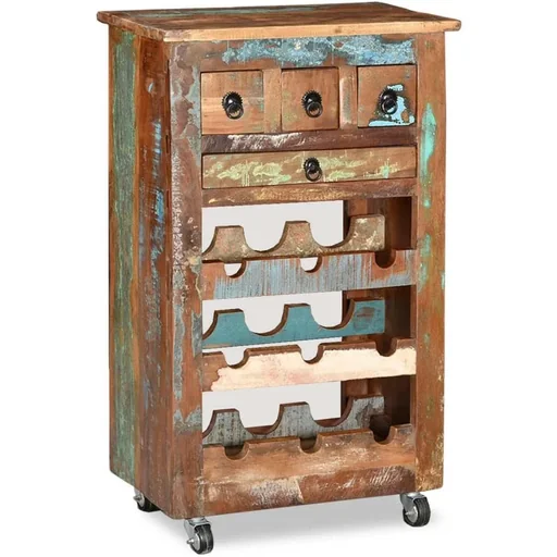 "Wine rack for 9 bottles made of solid recycled wood image"