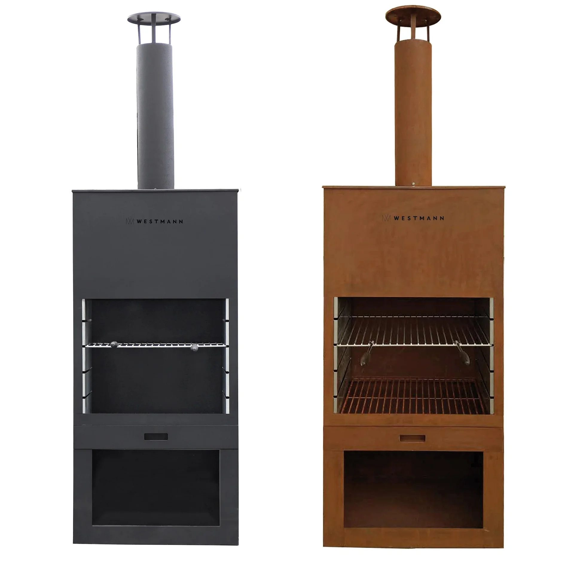 "Westmann Terrashaard Tuinhaard, 70×41×229 cm, Roest – incl. grillrooster en houtvak image"