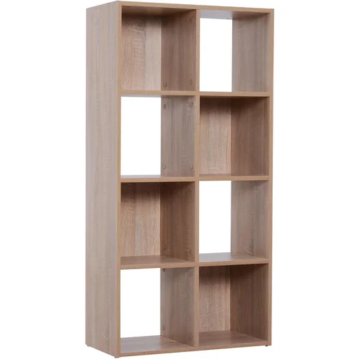 "8 compartments bookcase wall shelf standing shelf room divider wood natural 61.5 x 29.5 x 122.5 cm image"