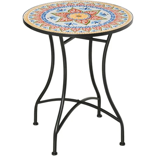 "Garden Mosaic Round Bistro Table Ceramic Metal Red+Blue+White Ø60 cm image"