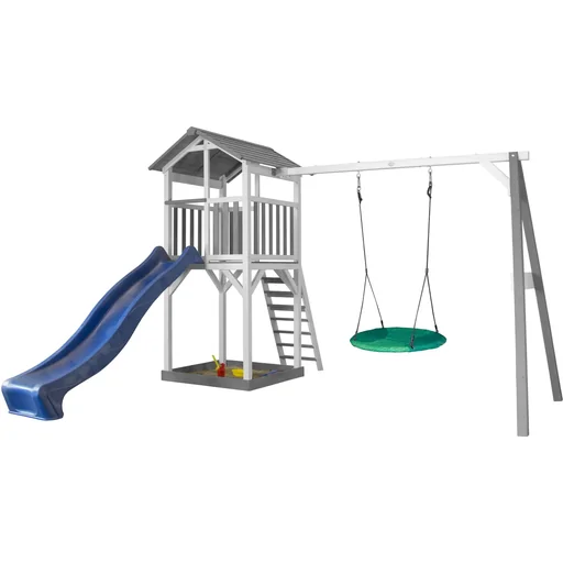 "Beach Tower play tower with Summer Nest swing - Blue slide image"